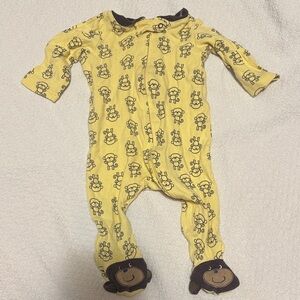 Small Wonders 100% Cotton Happy Monkey Yellow Onesie 0-3 Month Footie Pajamas